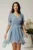 Rochie DY Fashion scurta bleu din voal cu imprimeu gri si cordon in talie