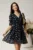 Rochie DY Fashion scurta bleumarin din voal cu floricele si cordon in talie