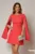 Rochie DY Fashion scurta corai cu maneci lungi crapate si aplicatii la decolteu