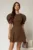 Rochie DY Fashion scurta maro cu maneci scurte si pliuri pe fusta