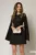 Rochie DY Fashion scurta neagra cu maneci lungi crapate si aplicatii la decolteu