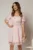 Rochie DY Fashion scurta roz pal cu dantela la fusta si maneci