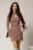 Rochie DY Fashion scurta taupe cu guler tip camasa si accesoriu