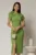 Rochie DY Fashion verde lime midi conica cu crepeu si trandafir maxi la decolteu