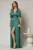 Rochie DY Fashion verde lunga de seara cu decolteu adanc si funde ample