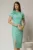 Rochie DY Fashion verde menta midi conica cu crepeu si trandafir maxi la decolteu