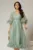 Rochie DY Fashion verde mint din voal creponat cu volanase si decolteu in V