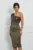 Rochie Dy Fashion kaki cu paiete la bust si o maneca trei sferturi