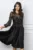 Rochie Dy Fashion neagra din satin cu dantela florala aurie la bust