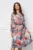 Rochie Dy Fashion roz somon cu imprimeu albastru si decupaj pe maneci