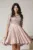 Rochie Ella Collection Ana eleganta din tafta roz cu broderie florala gri la bust