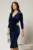 Rochie Felicia bleumarin cu aplicatie tip floare cu strassuri