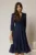 Rochie Gina midi bleumarin din voal cu fir lurex in clos