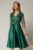 Rochie Inna midi verde din tafta in clos cu dantela la bust