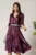 Rochie Julia midi mov din satin in clos cu aspect sidefat si cordon cu strasuri