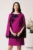 Rochie LaDonna eleganta din stofa magenta cu dantela chantilly la maneci si pe bust