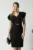 Rochie LaDonna eleganta din stofa neagra cu accesoriu in talie si volane