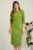 Rochie LaDonna eleganta din stofa verde cu funda maxi pe umar si fronseu in talie
