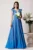 Rochie LaDonna lunga din stofa bleu cu funda in talie