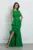 Rochie LaDonna lunga verde cu volan pe o parte si cordon in talie
