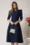 Rochie LaDonna office din stofa bleumarin cu funda la bust