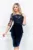 Rochie MBG bleumarin de ocazie midi conica din catifea cu bust brodat si maneca din tul
