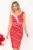 Rochie MBG cu imprimeu floral rosu si rever bicolor
