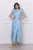 Rochie Moze bleu lunga din organza cu volanase la umeri