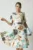 Rochie Moze de zi din stofa alba cu imprimeuri florale turcoaz