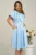 Rochie Moze eleganta din satin bleu cu funda la bust si bretea cu perle