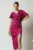 Rochie Moze eleganta din satin magenta cu fronseu si crepeu pe fusta