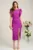 Rochie Moze eleganta din stofa magenta cu maneci bufante