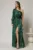 Rochie Noa lunga de ocazie verde din satin cu floare maxi pe talie