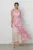 Rochie Ramona lunga roz cu imprimeuri florale