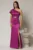 Rochie Zara lunga eleganta din tafta magenta cu un umar gol