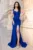 Rochie albastra eleganta lunga tip sirena Ambra cu flori 3D