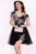 Rochie baby doll neagra cu model din paiete si prindere tip corset