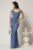 Rochie bleu de seara croi sirena cu aplicatii de paiete si margele