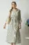 Rochie casual din panza ivory cu dungi kaki si nasturi