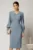Rochie conica bleu cu nasturi pe bust si guler dublu