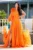 Rochie de lux Chic Diva orange lunga cu fronseuri si floare 3D
