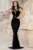 Rochie de lux Kathrin sirena neagra cu flori 3D la umeri si fulgi