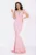 Rochie de lux Kathrin sirena rose cu flori 3D la umeri si fulgi