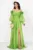 Rochie de lux Mireya fistic lunga cu fronseuri si flori 3D