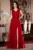 Rochie de nasa Carla lunga rosie din tulle brodat cu flori 3D pe umar