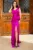 Rochie de nasa satinata magenta cu fronseuri si flori 3D