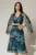 Rochie de ocazie albastru petrol cu imprimeu floral bej si insertii aurii