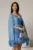 Rochie de ocazie bleu cu maneci vaporoase din voal peliculizat
