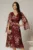 Rochie de ocazie bordo cu imprimeu floral bej si insertii aurii