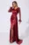 Rochie de ocazie din licra satinat cu strass-uri pe maneci Isaura Bordo